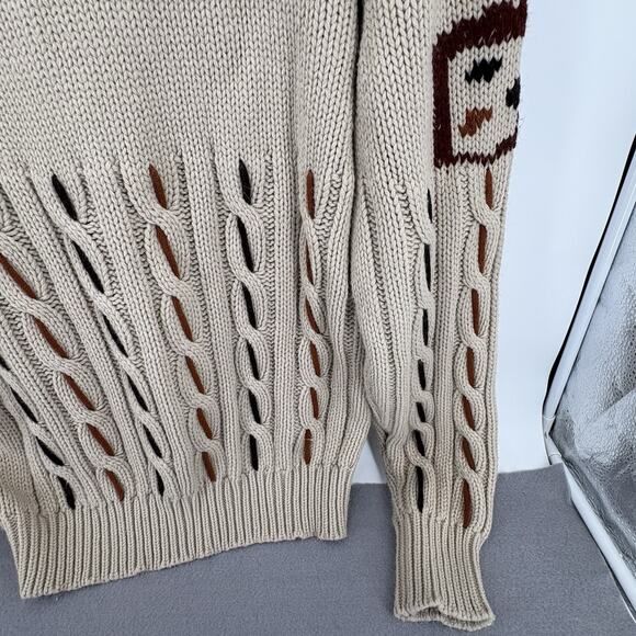 Vintage 1970s Bengal Lancer Mens XL Cable Knit Moose Head Chunky Sweater Grandpa - Picture 10 of 10